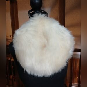 Women's elegant ivory round faux-fur purse with metal ring handles